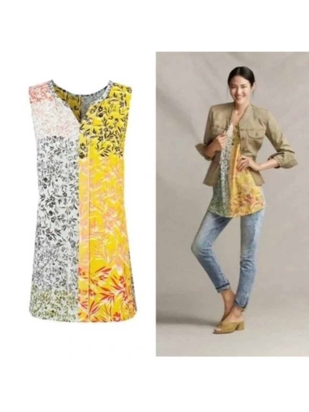 CAbi 5547 golden glow multi color floral Blouse Tunic Top medium